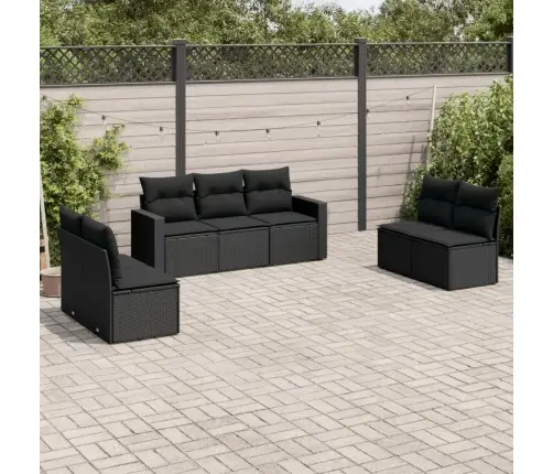 7-Daļīgs Dārza Dīvāna Komplekts Ar Matračiem, Melna Pe Vidaxl