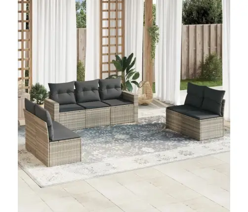 7-Daļīgs Dārza Dīvāna Komplekts,Matrači, Gaiši Pelēka Pe Pinums Vidaxl