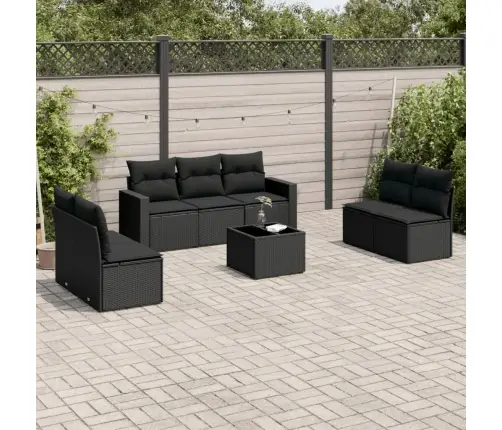 Sofos Komplektas Su Pagalvėlėmis, 8 Dalių, Juodas, Poliratanas