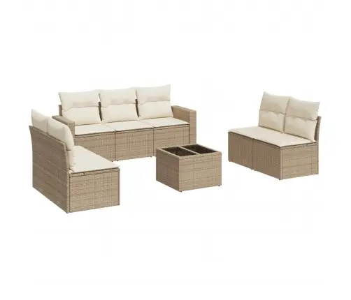 8-Daļīgs Dārza Dīvāna Komplekts, Matrači, Bēša Pe Rotangpalma Vidaxl