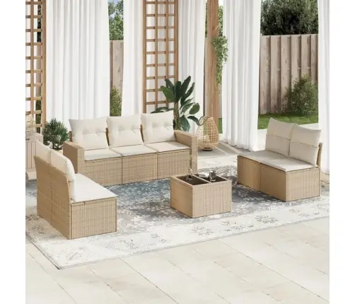 8-Daļīgs Dārza Dīvāna Komplekts, Matrači, Bēša Pe Rotangpalma Vidaxl