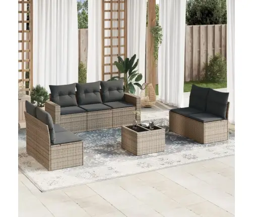 8-Daļīgs Dārza Dīvāna Komplekts Ar Matračiem, Pelēks Pe Pinums Vidaxl