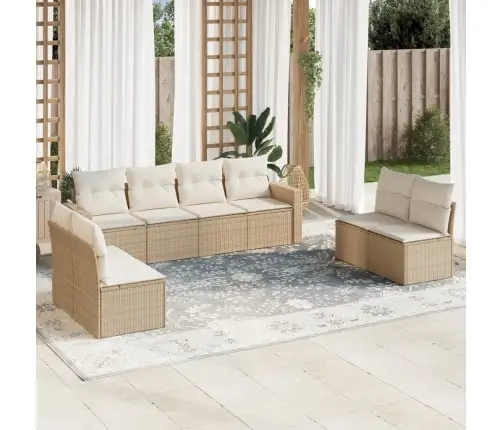 8-Daļīgs Dārza Dīvāna Komplekts, Matrači, Bēša Pe Rotangpalma Vidaxl