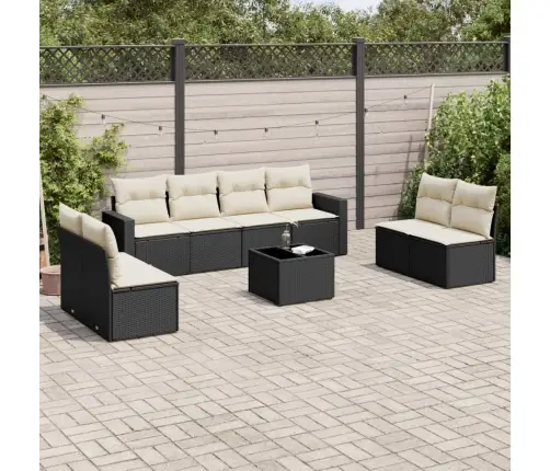 9-Daļīgs Dārza Dīvāna Komplekts, Matrači, Melna Pe Rotangpalma Vidaxl