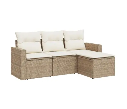 Sofos Komplektas Su Pagalvėlėmis, 4 Dalių, Smėlio, Poliratanas