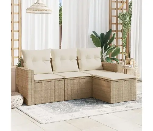 Sofos Komplektas Su Pagalvėlėmis, 4 Dalių, Smėlio, Poliratanas