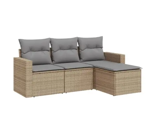 4-Daļīgs Dārza Dīvāna Komplekts, Matrači, Bēša Pe Rotangpalma Vidaxl