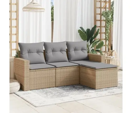 4-Daļīgs Dārza Dīvāna Komplekts, Matrači, Bēša Pe Rotangpalma Vidaxl