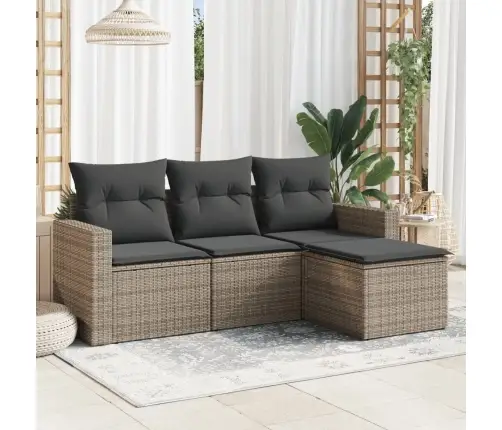 Sodo Komplektas Su Pagalvėlėmis, 4 Dalių, Pilkas, Poliratanas