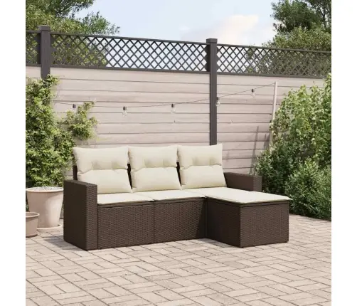 4-Daļīgs Dārza Dīvānu Komplekts, Matrači, Brūna Pe Rotangpalma Vidaxl