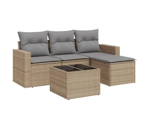 Sofos Komplektas Su Pagalvėlėmis, 5 Dalių, Smėlio, Poliratanas