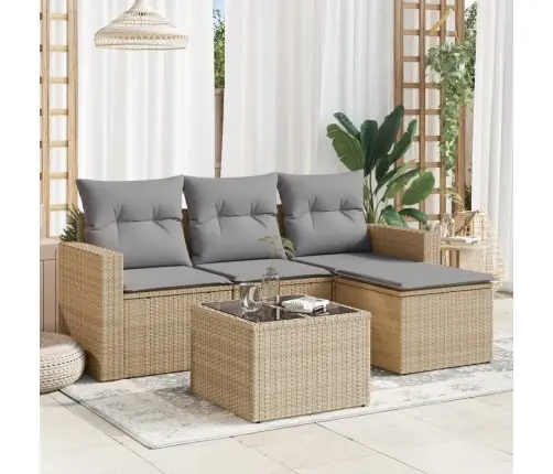 Sofos Komplektas Su Pagalvėlėmis, 5 Dalių, Smėlio, Poliratanas