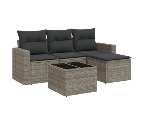 5-Daļīgs Dārza Dīvāna Komplekts Ar Matračiem, Pelēks Pe Pinums Vidaxl