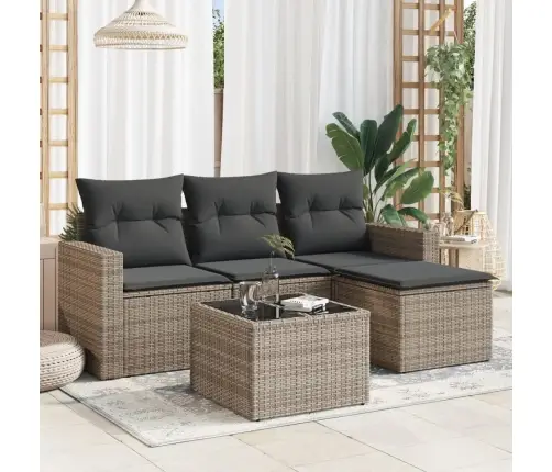 5-Daļīgs Dārza Dīvāna Komplekts Ar Matračiem, Pelēks Pe Pinums Vidaxl