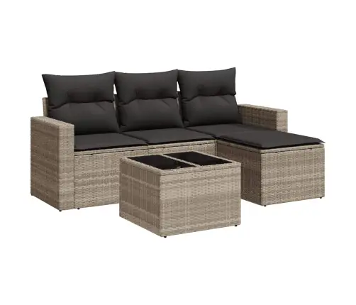 5-Daļīgs Dārza Dīvānu Komplekts,Matrači, Gaiši Pelēka Pe Pinums Vidaxl