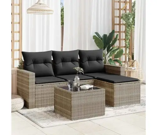 5-Daļīgs Dārza Dīvānu Komplekts,Matrači, Gaiši Pelēka Pe Pinums Vidaxl