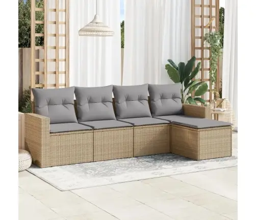 Sofos Komplektas Su Pagalvėlėmis, 5 Dalių, Smėlio, Poliratanas