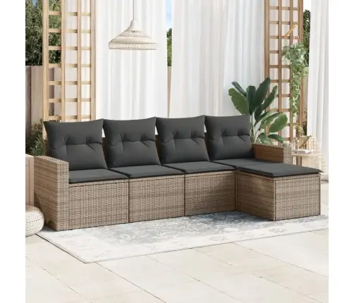 Sofos Komplektas Su Pagalvėlėmis, 5 Dalių, Pilkas, Poliratanas