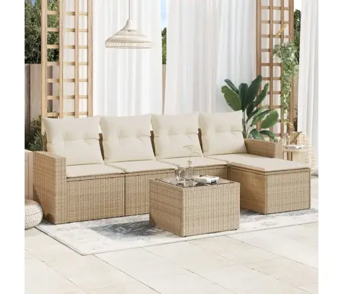 6-Daļīgs Dārza Dīvāna Komplekts, Matrači, Bēša Pe Rotangpalma Vidaxl