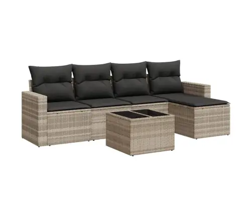 6-Osaline Aiamööblikomplekt Patjadega, Helehall, Polürotang