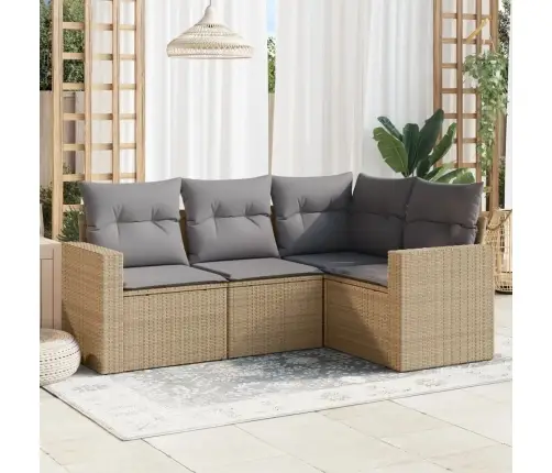 4-Daļīgs Dārza Dīvāna Komplekts, Matrači, Bēša Pe Rotangpalma Vidaxl