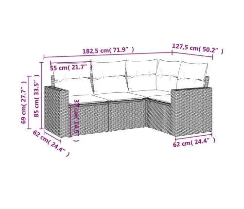 4-Osaline Aiamööbli Komplekt Patjadega, Hall, Polürotang