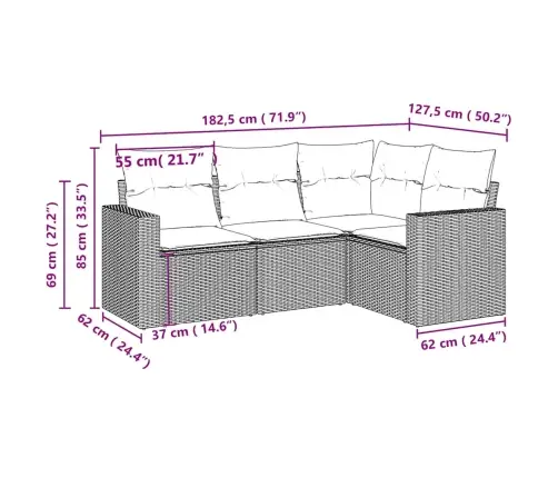 4-Daļīgs Dārza Dīvānu Komplekts,Matrači, Gaiši Pelēka Pe Pinums Vidaxl