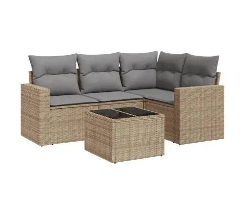 5-Daļīgs Dārza Dīvāna Komplekts, Matrači, Bēša Pe Rotangpalma Vidaxl