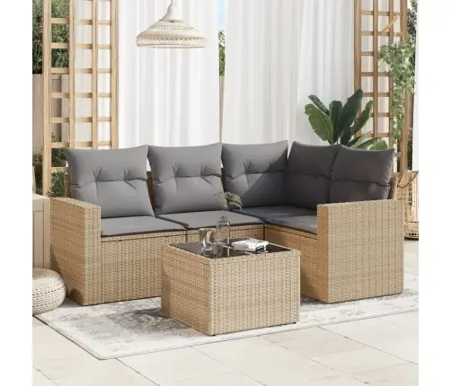 5-Daļīgs Dārza Dīvāna Komplekts, Matrači, Bēša Pe Rotangpalma Vidaxl