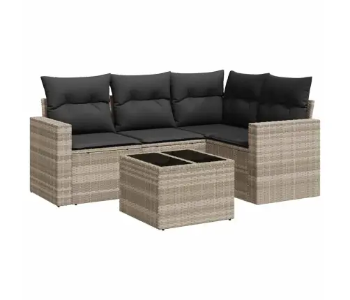 5-Daļīgs Dārza Dīvānu Komplekts,Matrači, Gaiši Pelēka Pe Pinums Vidaxl