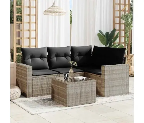 5-Daļīgs Dārza Dīvānu Komplekts,Matrači, Gaiši Pelēka Pe Pinums Vidaxl