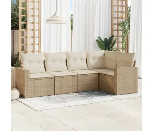 5-Daļīgs Dārza Dīvāna Komplekts, Matrači, Bēša Pe Rotangpalma Vidaxl