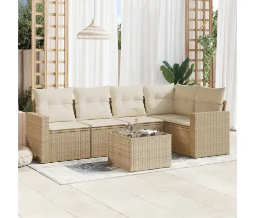 6-Daļīgs Dārza Dīvāna Komplekts, Matrači, Bēša Pe Rotangpalma Vidaxl