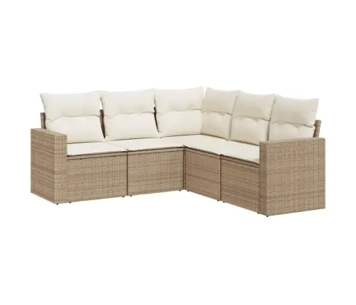 Sofos Komplektas Su Pagalvėlėmis, 5 Dalių, Smėlio, Poliratanas Sofos Komplektas Su Pagalvėlėmis, 5 Dalių, Smėlio, Poliratanas