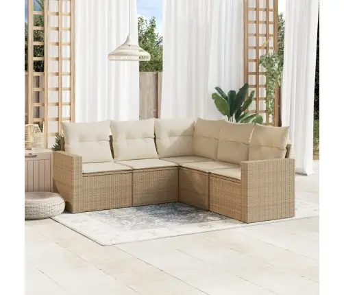 Sofos Komplektas Su Pagalvėlėmis, 5 Dalių, Smėlio, Poliratanas Sofos Komplektas Su Pagalvėlėmis, 5 Dalių, Smėlio, Poliratanas