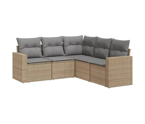 5-Daļīgs Dārza Dīvāna Komplekts, Matrači, Bēša Pe Rotangpalma Vidaxl