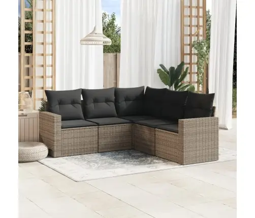 5-Daļīgs Dārza Dīvāna Komplekts Ar Matračiem, Pelēks Pe Pinums Vidaxl