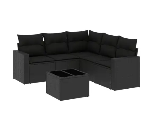 Sofos Komplektas Su Pagalvėlėmis, 6 Dalių, Juodas, Poliratanas