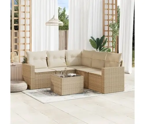 Sofos Komplektas Su Pagalvėlėmis, 6 Dalių, Smėlio, Poliratanas