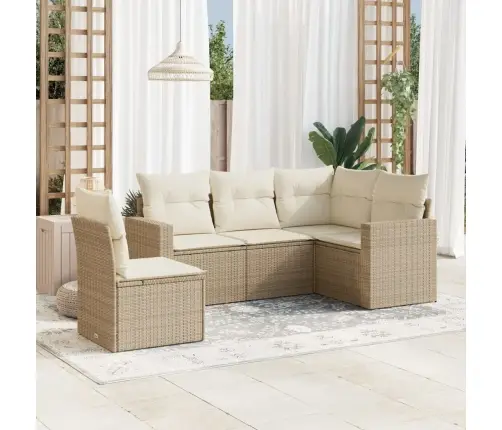 5-Daļīgs Dārza Dīvāna Komplekts, Matrači, Bēša Pe Rotangpalma Vidaxl