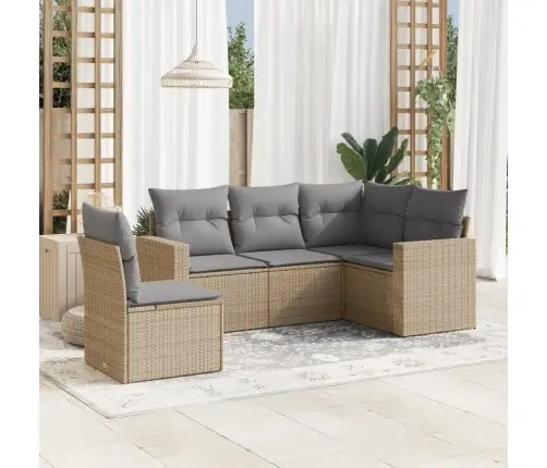 5-Daļīgs Dārza Dīvāna Komplekts, Matrači, Bēša Pe Rotangpalma Vidaxl