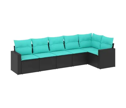 Sofos Komplektas Su Pagalvėlėmis, 6 Dalių, Juodas, Poliratanas