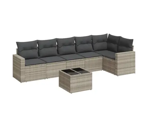 7-Daļīgs Dārza Dīvāna Komplekts,Matrači, Gaiši Pelēka Pe Pinums Vidaxl