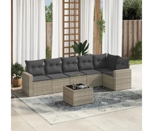 7-Daļīgs Dārza Dīvāna Komplekts,Matrači, Gaiši Pelēka Pe Pinums Vidaxl