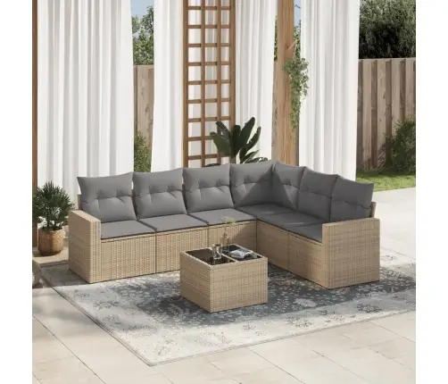 Sofos Komplektas Su Pagalvėlėmis, 7 Dalių, Smėlio, Poliratanas