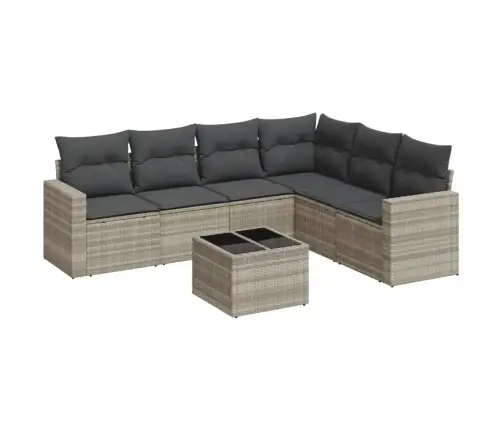 7-Daļīgs Dārza Dīvāna Komplekts,Matrači, Gaiši Pelēka Pe Pinums Vidaxl