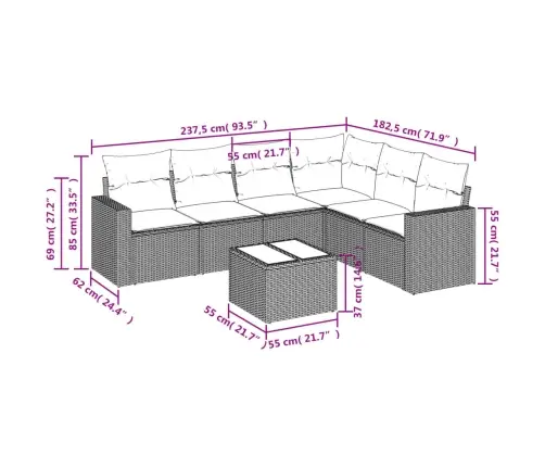 7-Daļīgs Dārza Dīvāna Komplekts,Matrači, Gaiši Pelēka Pe Pinums Vidaxl