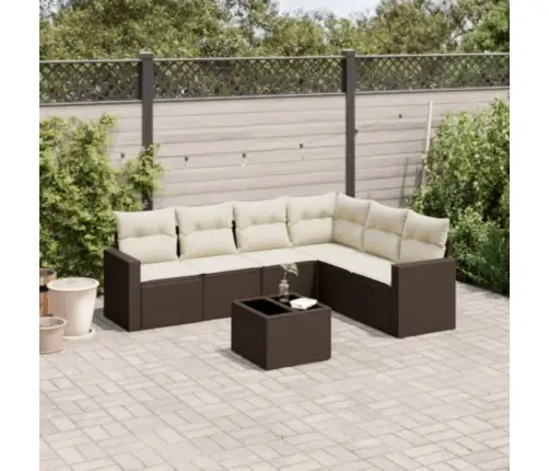 7-Daļīgs Dārza Dīvānu Komplekts, Matrači, Brūna Pe Rotangpalma Vidaxl