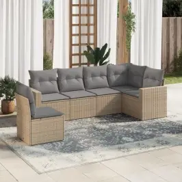 6-Daļīgs Dārza Dīvāna Komplekts, Matrači, Bēša Pe Rotangpalma Vidaxl