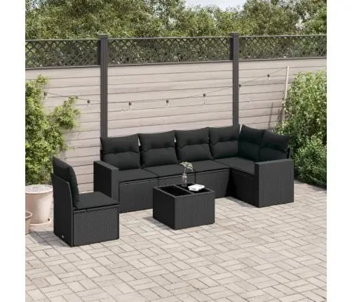 7-Daļīgs Dārza Dīvāna Komplekts Ar Matračiem, Melna Pe Vidaxl